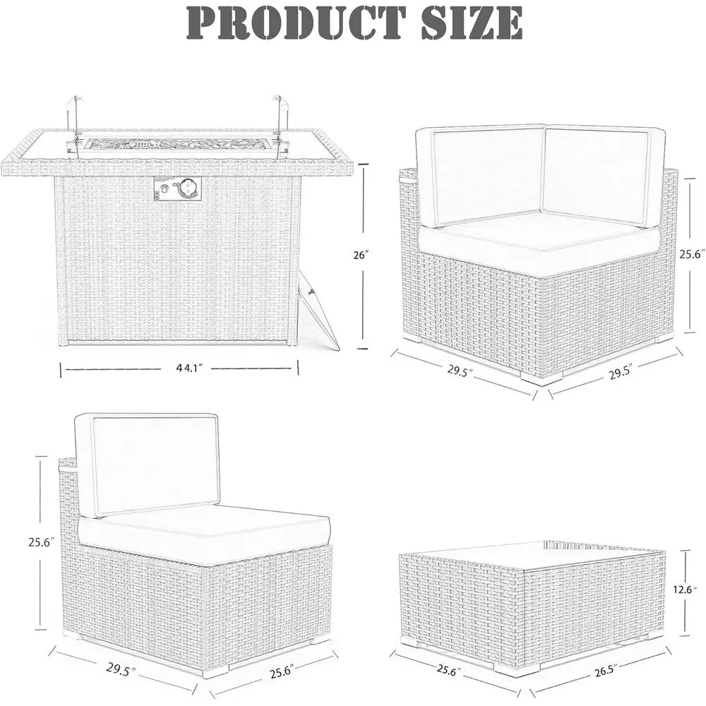 Outdoor Patio Furniture Set with Fire Pit, Wicker Rattan Sectional Sofa and Coffee Table