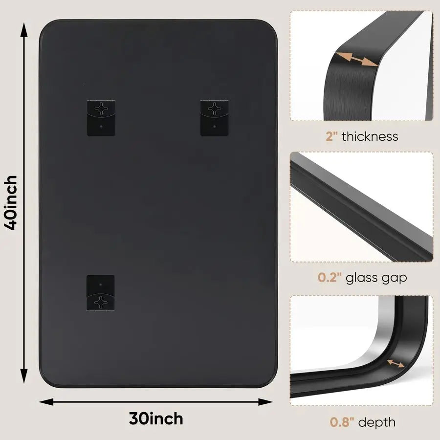 Black Vanity Bathroom Mirror for Wall, Metal Framed Rounded Rectangular Modern Mirrors for Over Sink, 30x40 Inch for Farmhouse,