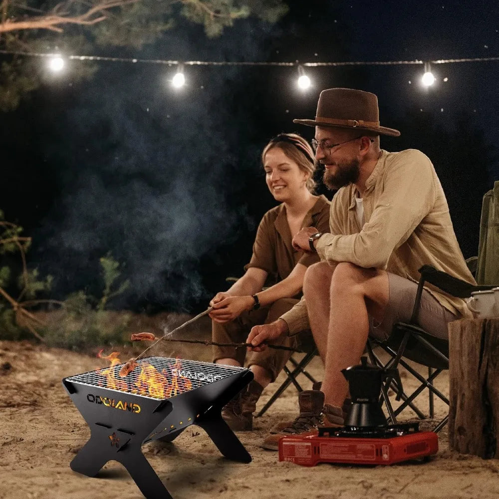 Portable Folding Charcoal Grill Heavy Duty Firepit with Carry Bag for Outdoor Cooking Camping Bonfire