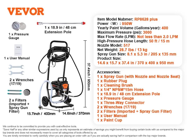 SucceBuy 750W 950W Airless Paint Sprayer 3000PSI High Efficiency Electric Airless Sprayer Handheld Paint Sprayers