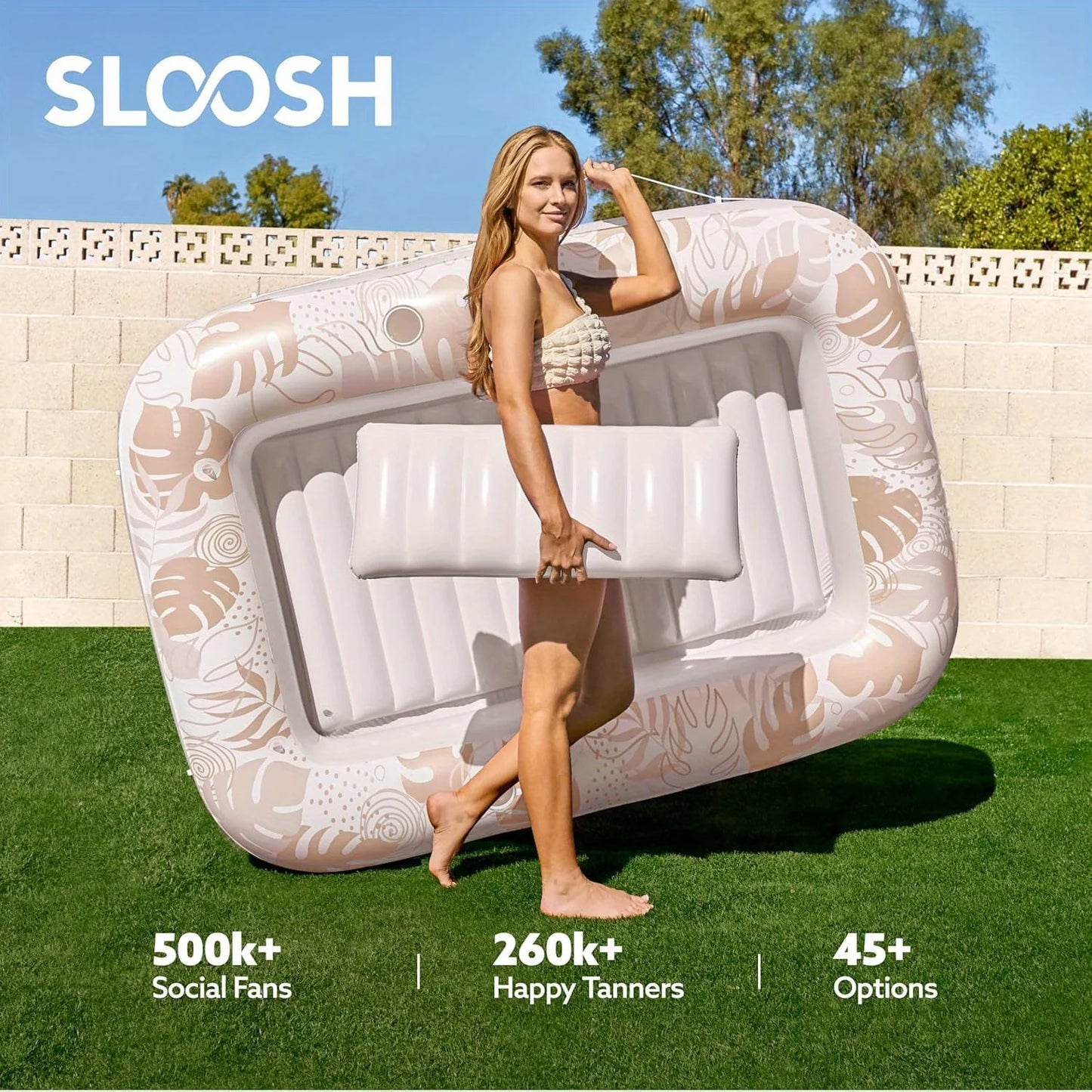 JOYFY Inflatable Tanning Pool Lounger Float 70" x 46" Pool Floats Adult with Pillow 4 in 1 Suntan Tub Raft Floatie Sunbathing
