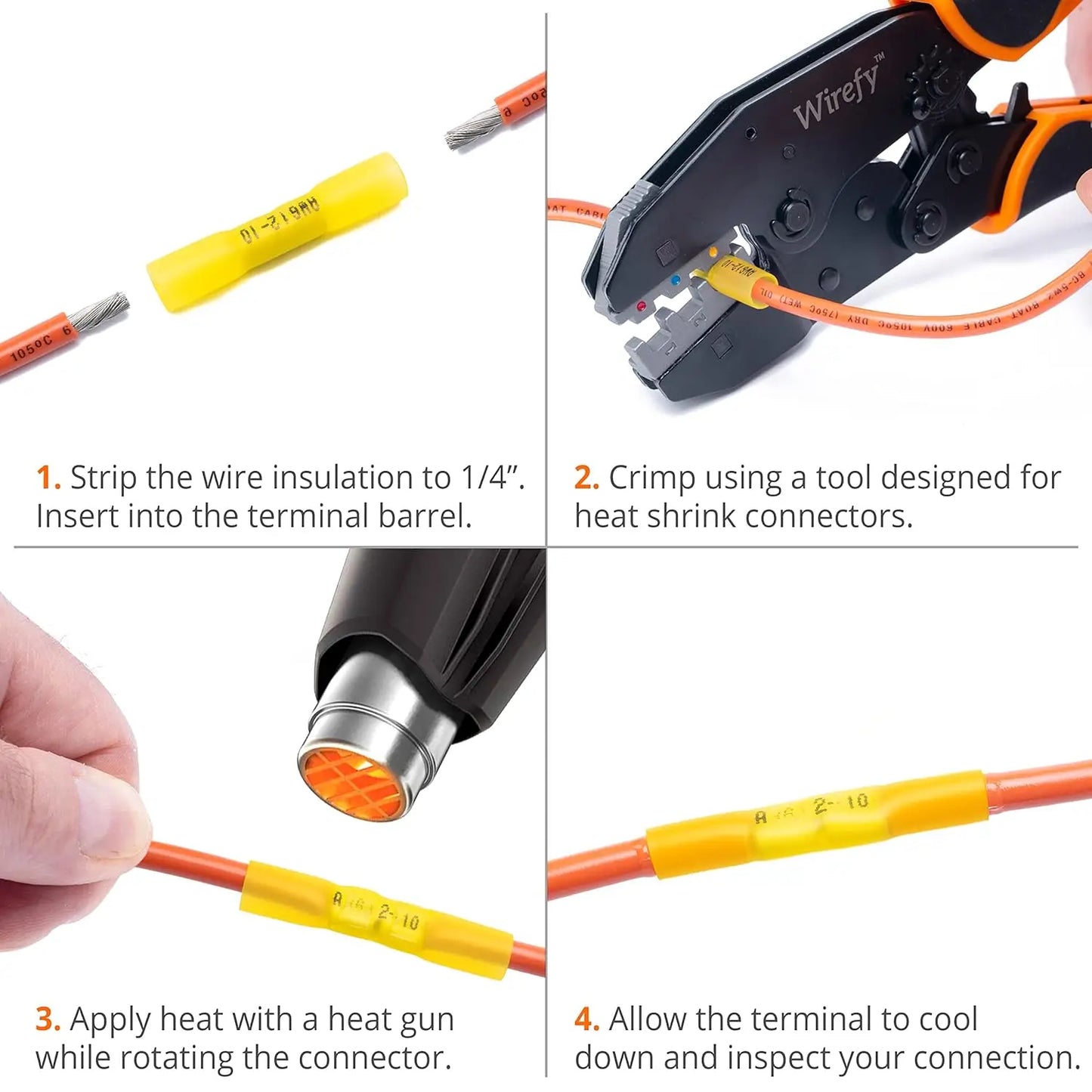 180 PCS Heat Shrink Butt Connectors Kit - Waterproof, Marine Grade for Electrical Wiring, 22-10 AWG