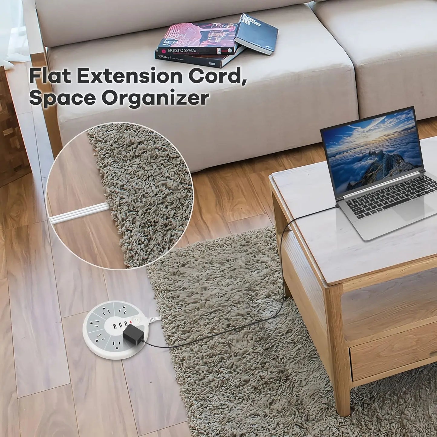 PASSU Disc Power Strip With 3 USB Sockets