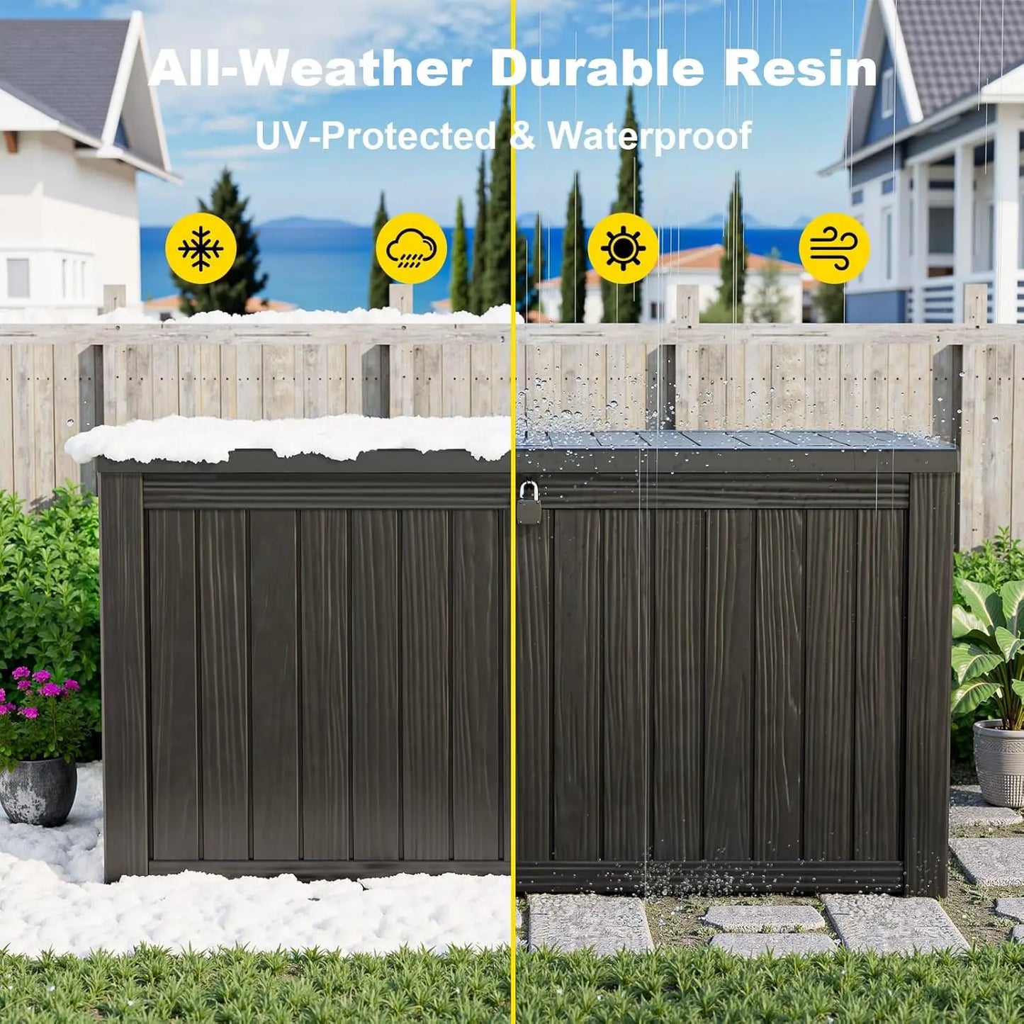 180 Gallon Waterproof Outdoor Storage Box, Lockable Deck Chest for Patio Cushions & Garden Tools, UV-Resistant