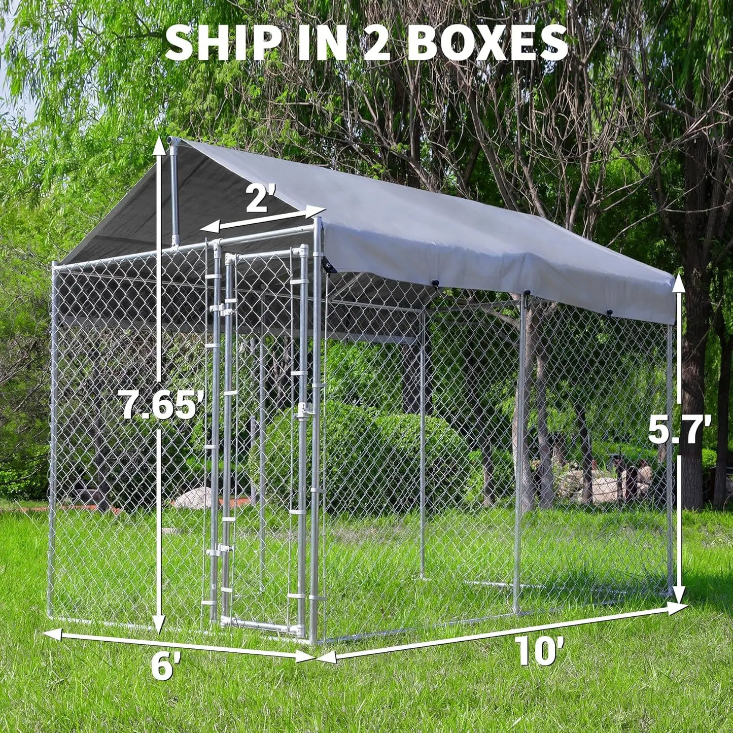 Extra Large Outdoor Dog Kennel, Anti-Rust Galvanized Chain Link Dog Run with Roof, Waterproof UV-Resistant Cover & Secure Lock