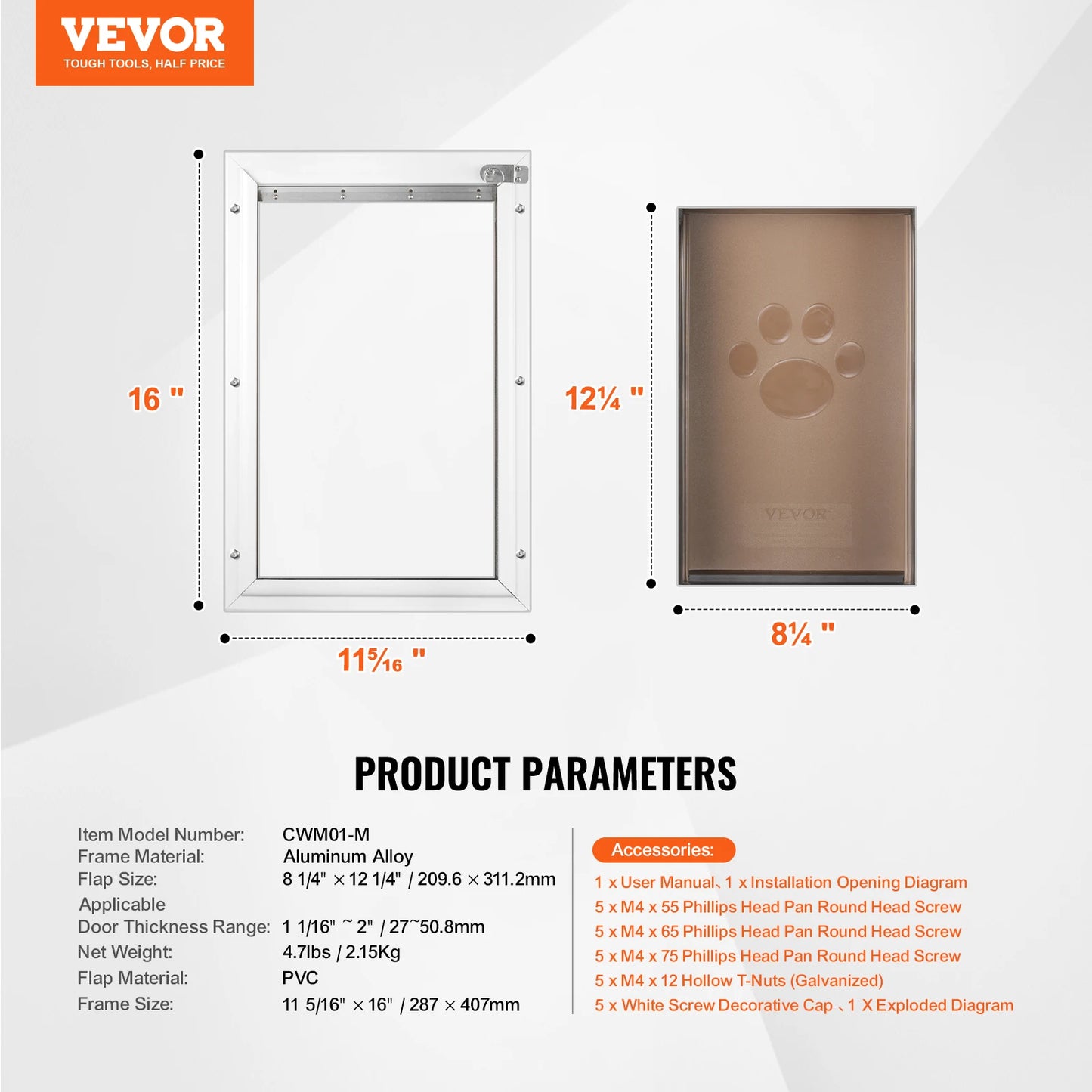 SucceBuy Weatherproof Pet Door With Aluminum Frame And Flap