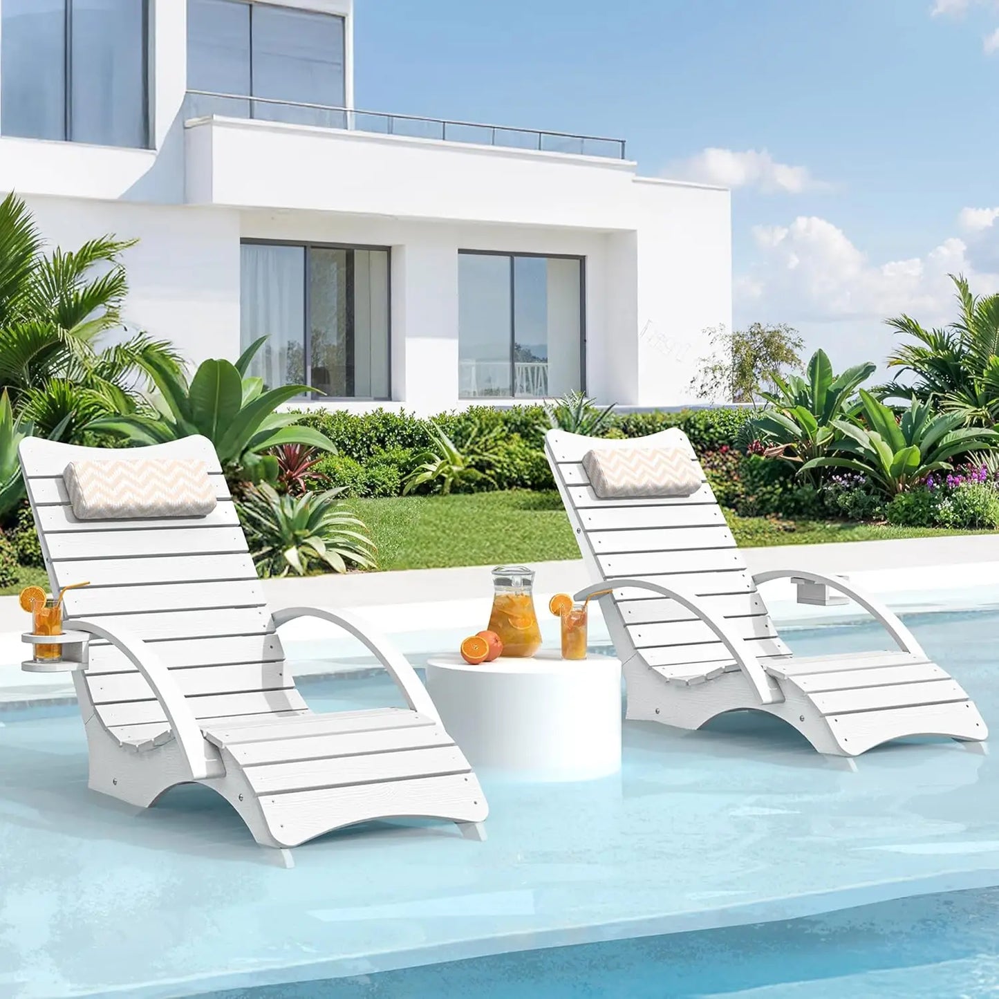 Pool Lounge Chairs Set of 2, Shallow Water 8-10 Inches Deep, HDPS Fade Resistant Pool Tanning Chair with Armrest,, Customized