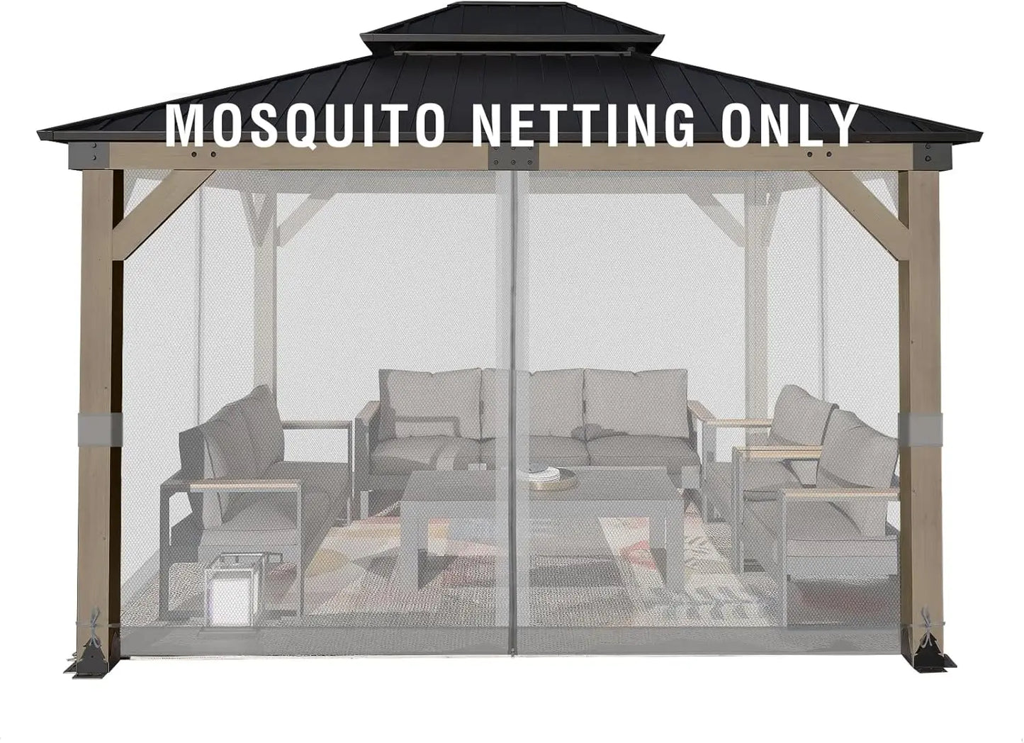 Universal 10x12 ft Gazebo Mosquito Netting Replacement, 4-Panel Sidewalls with Double Zippers for Patio and Backyard