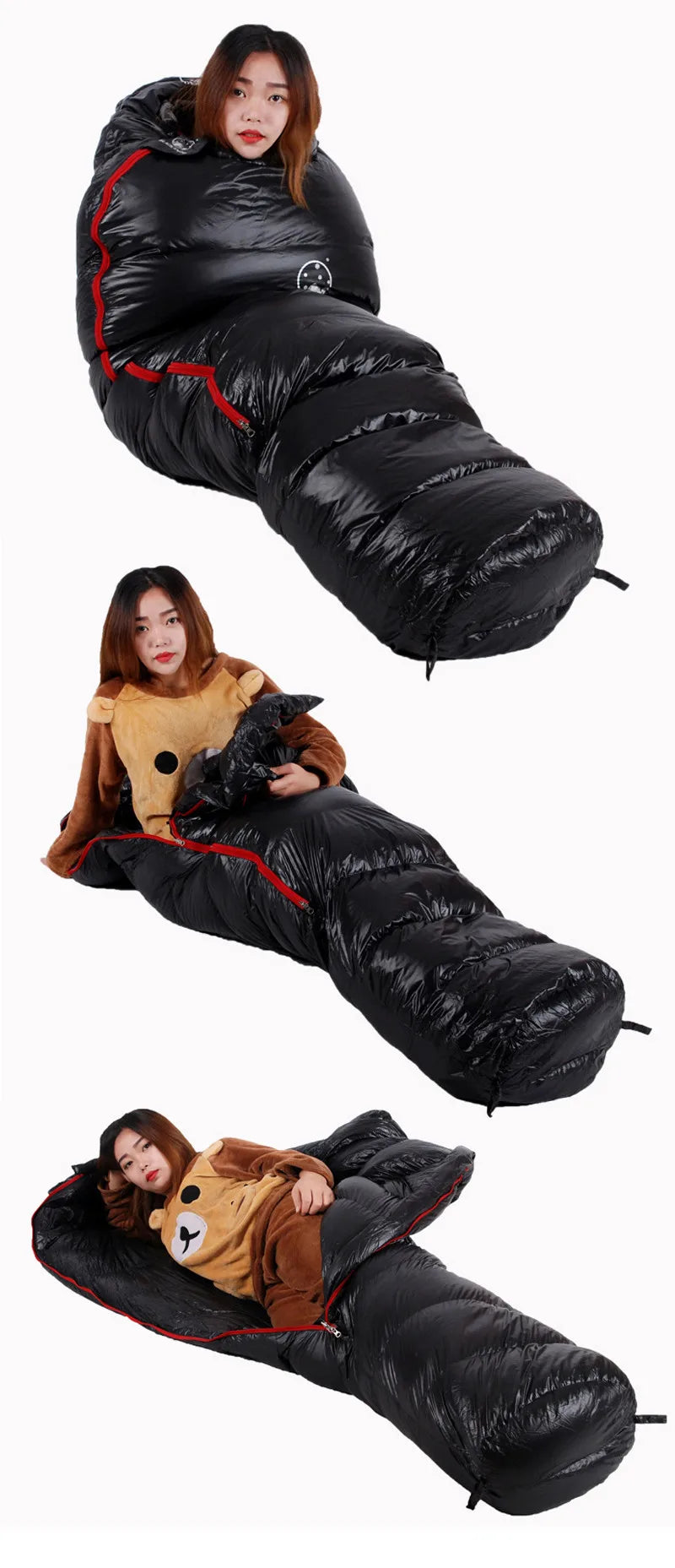 Very Warm White Goose Down Filled Adult Mummy Style Sleeping Bag Fit for Winter Thermal 4 Kinds of Thickness Camping Travel