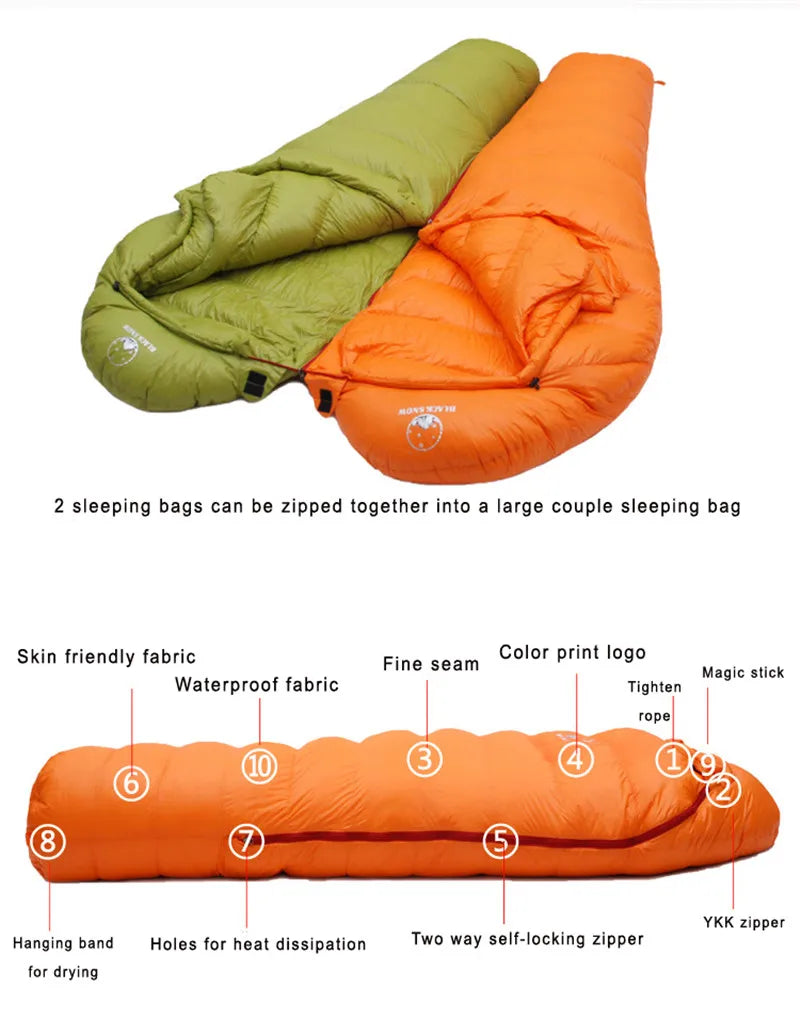 Very Warm White Goose Down Filled Adult Mummy Style Sleeping Bag Fit for Winter Thermal 4 Kinds of Thickness Camping Travel