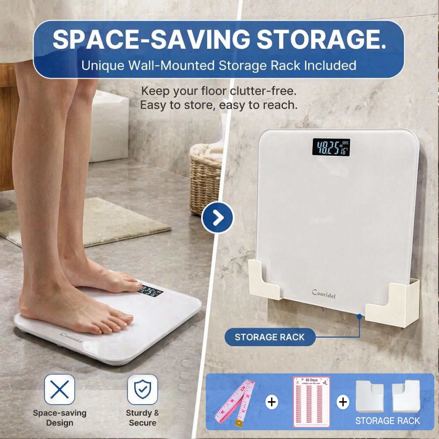 Conridel Digital Bathroom Scale High Precision With Tempered Glass Body