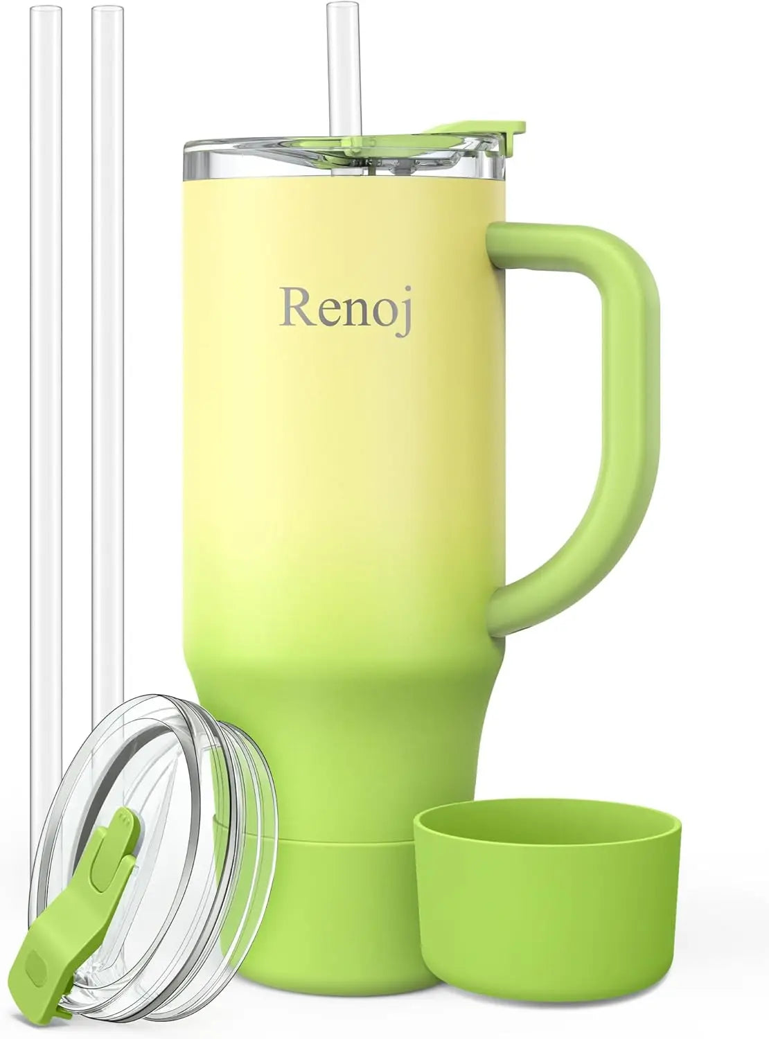 Leak-Proof Insulated Tumbler with Handle for Hot & Iced Drinks, Fits Car Cup Holder, BPA-Free, 32 oz Green Gradient