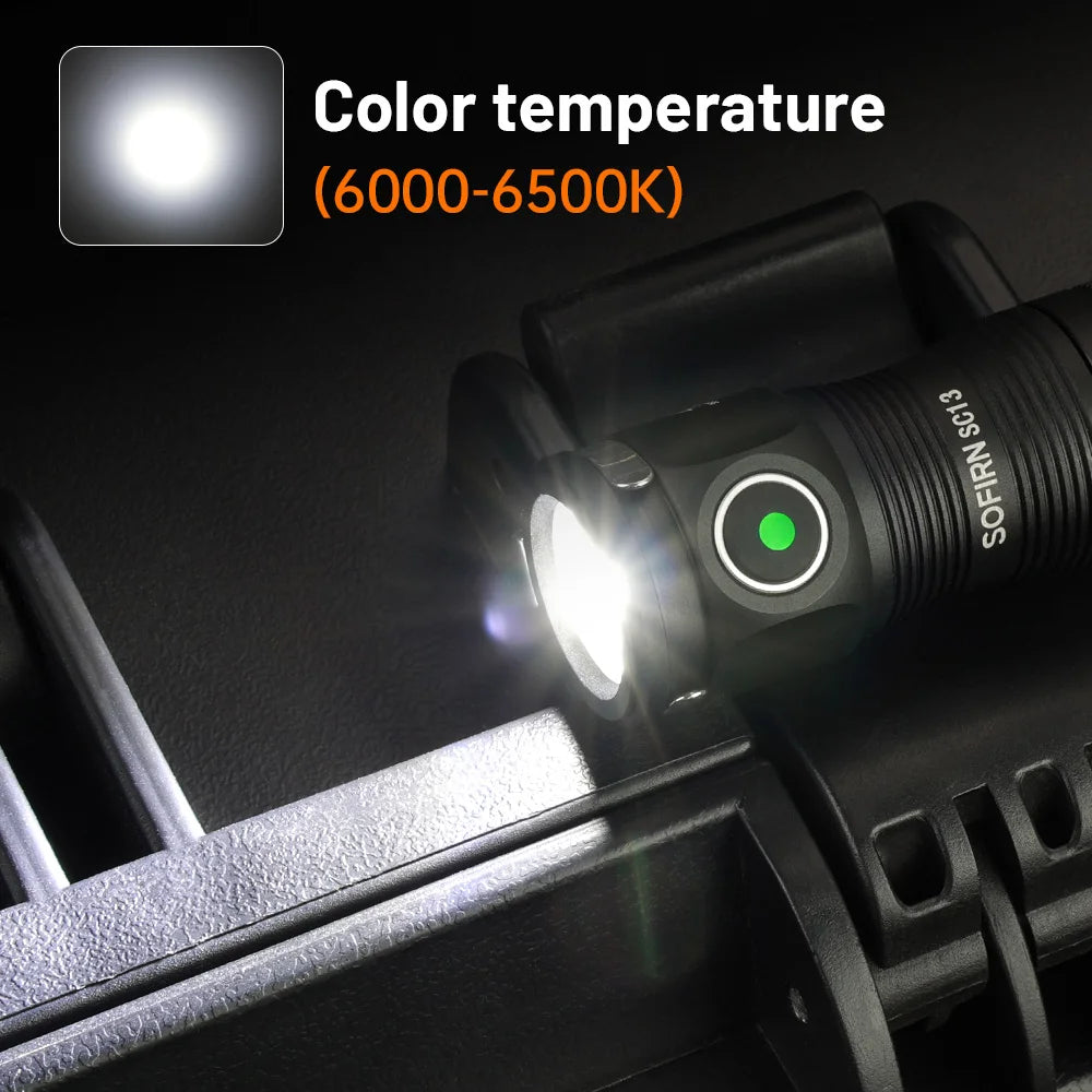 SOFIRN SC13 Mini Flashlight Black Green 519A/SST40 LED 1300lm Tactical 18350 6000K Keychain Emergency Torch