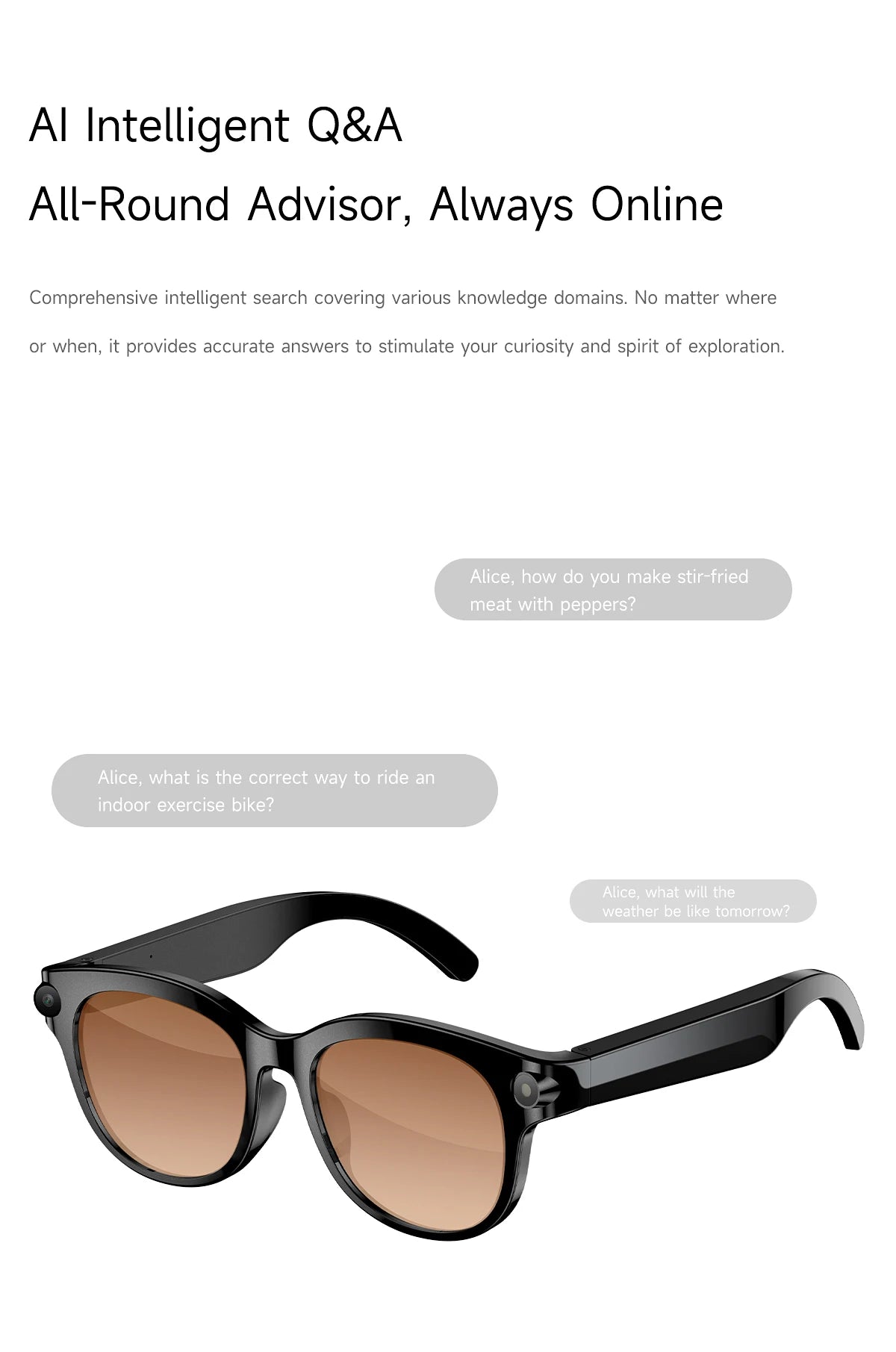 SENBONO AI Smart Glasses for Men Women 200W HD Camera 1080P 4K Video AI Voice Assistant Translation Music Playback Sunglasses
