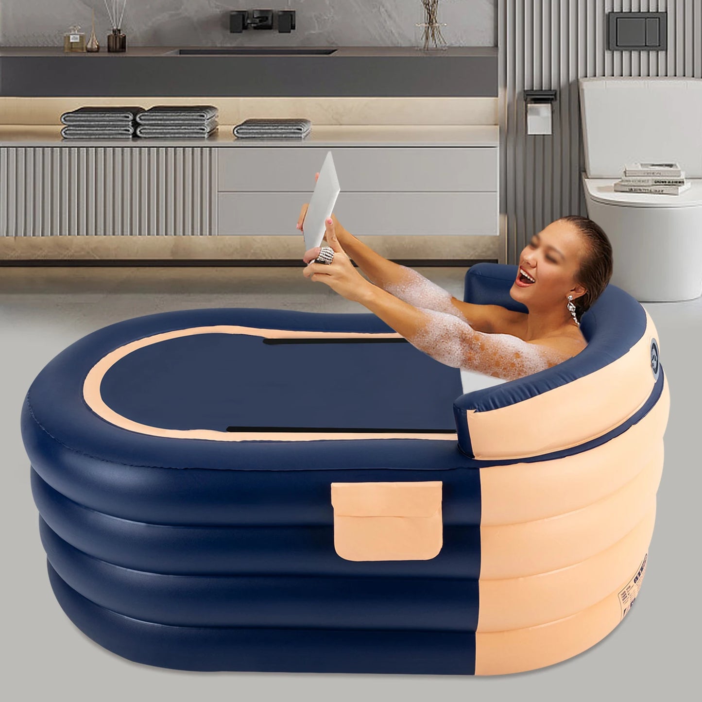 Inflatable Portable Bathtub For Adults With Wireless Air Pump And Cover