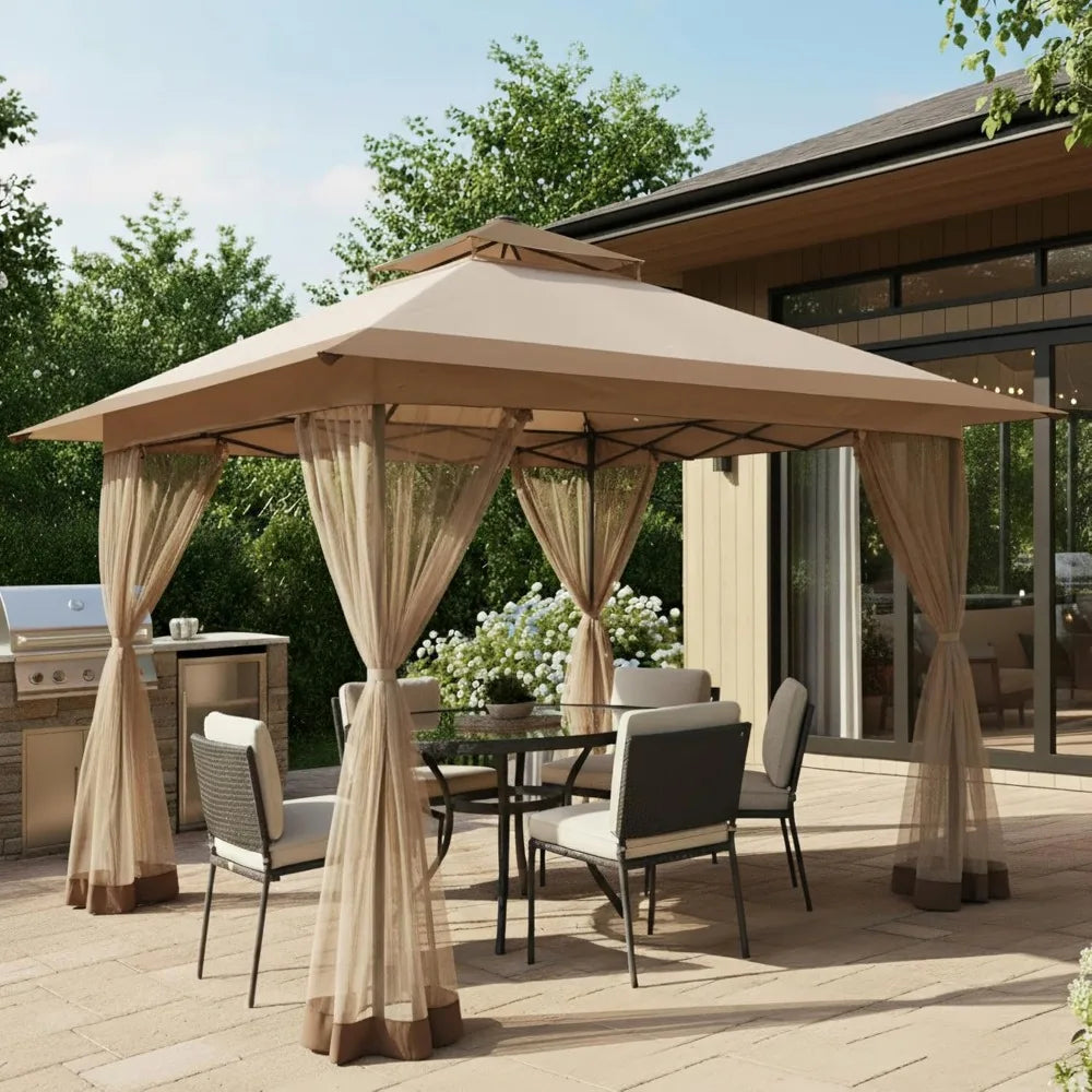 13x13 Pop Up Gazebo with Mosquito Netting, Easy 1-Person Setup, Water-Resistant Backyard Canopy for Family Patio, Customized