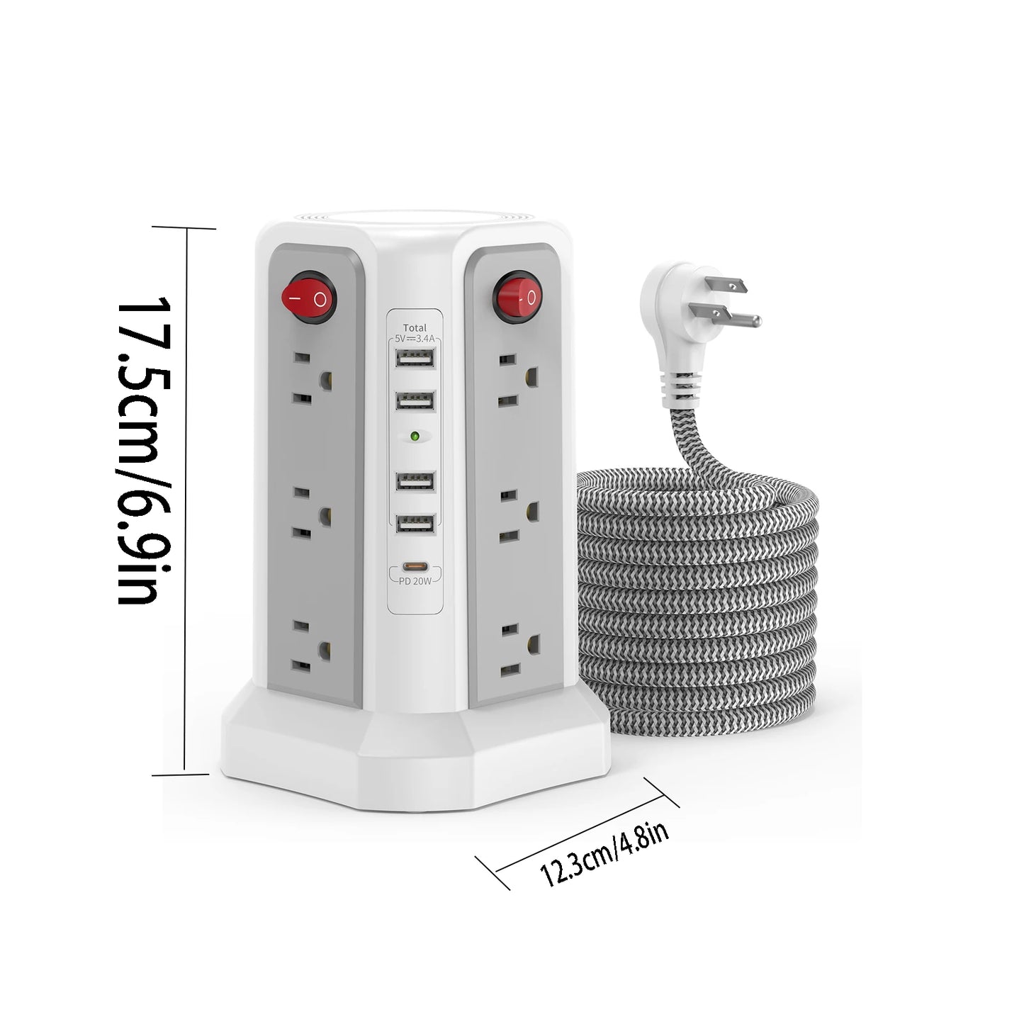 Passus American Tower 1.8m Braided Extension Cord Plug-in Board PD20W