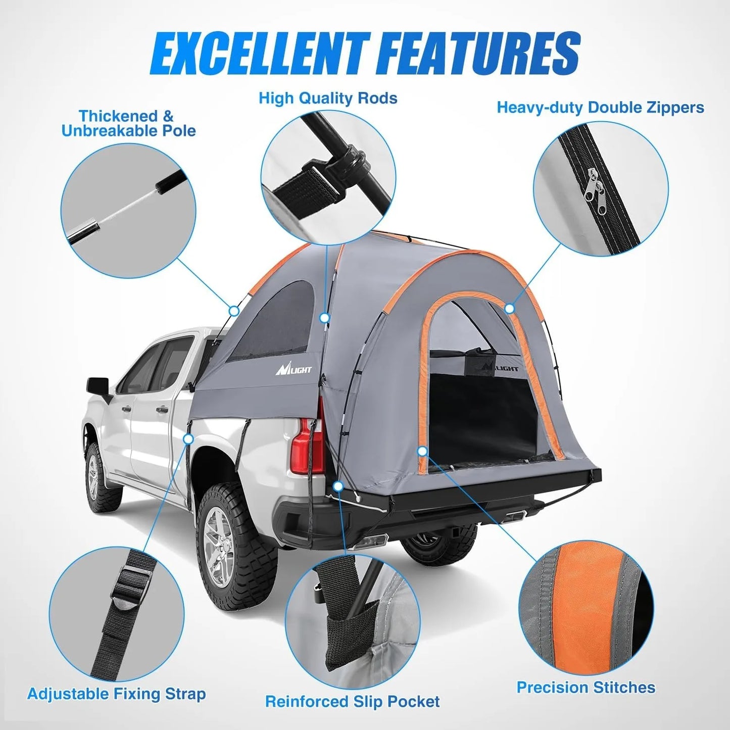 Truck Bed Tent for Two, Waterproof PU2000mm, Durable Aluminum Poles