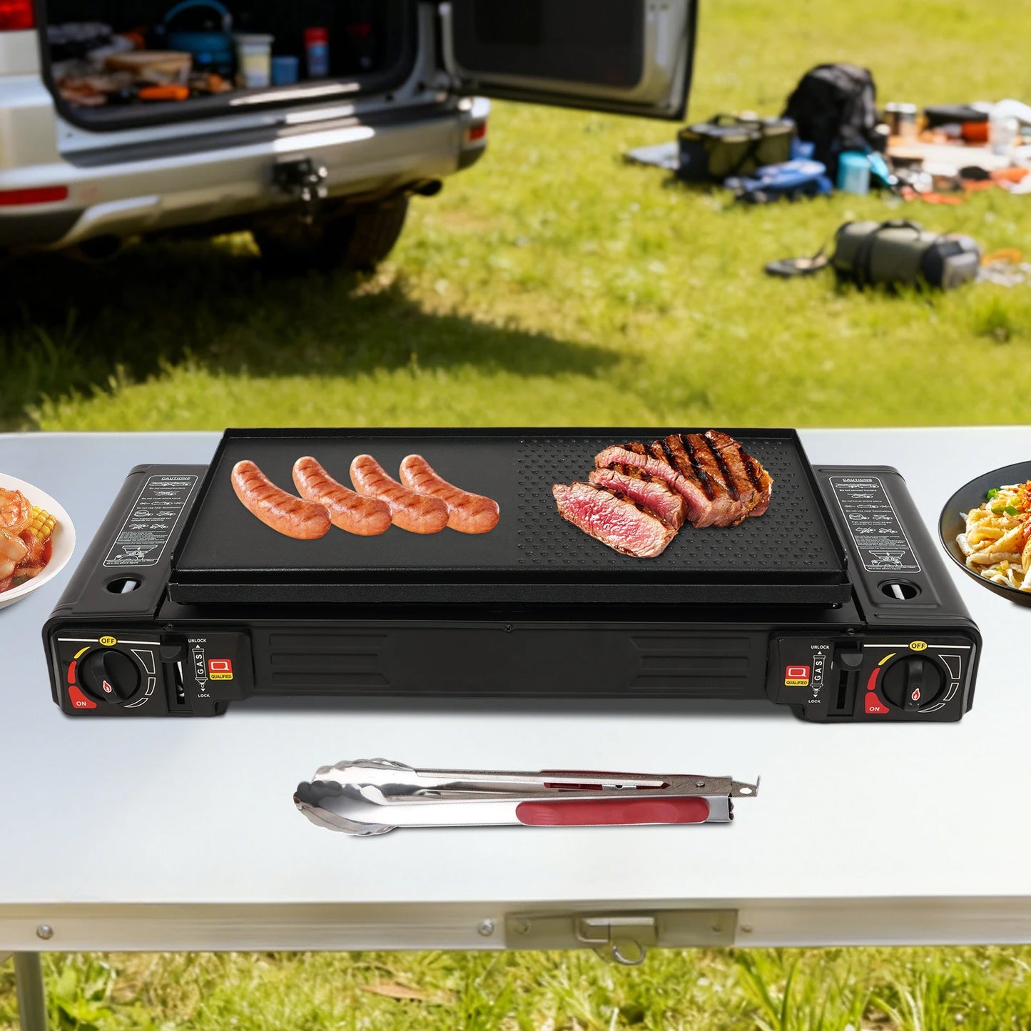 2 Burners Portable Gas Stove with Piezo Ignition and Carrying Case 2x2500W High Power LPG/Butane for Camping Picnics Parties
