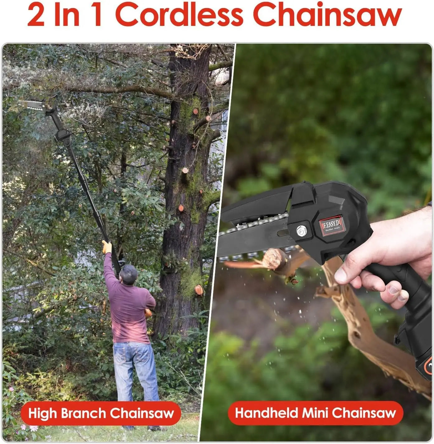 High-branch Handheld Saw Mini Electric Rechargeable Lithium Battery Single-hand Saw Pruning Felling 2-in-1 Cordless Pole Saw