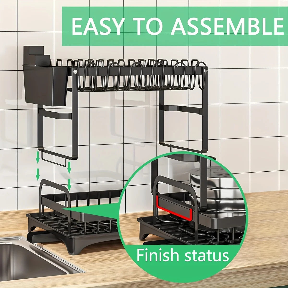 Kitchen Utensil Drying Rack with Drainage Tray, 2 Tier Detachable Dish Rack for Kitchen Counter, Large Capacity Dish Drainer Org