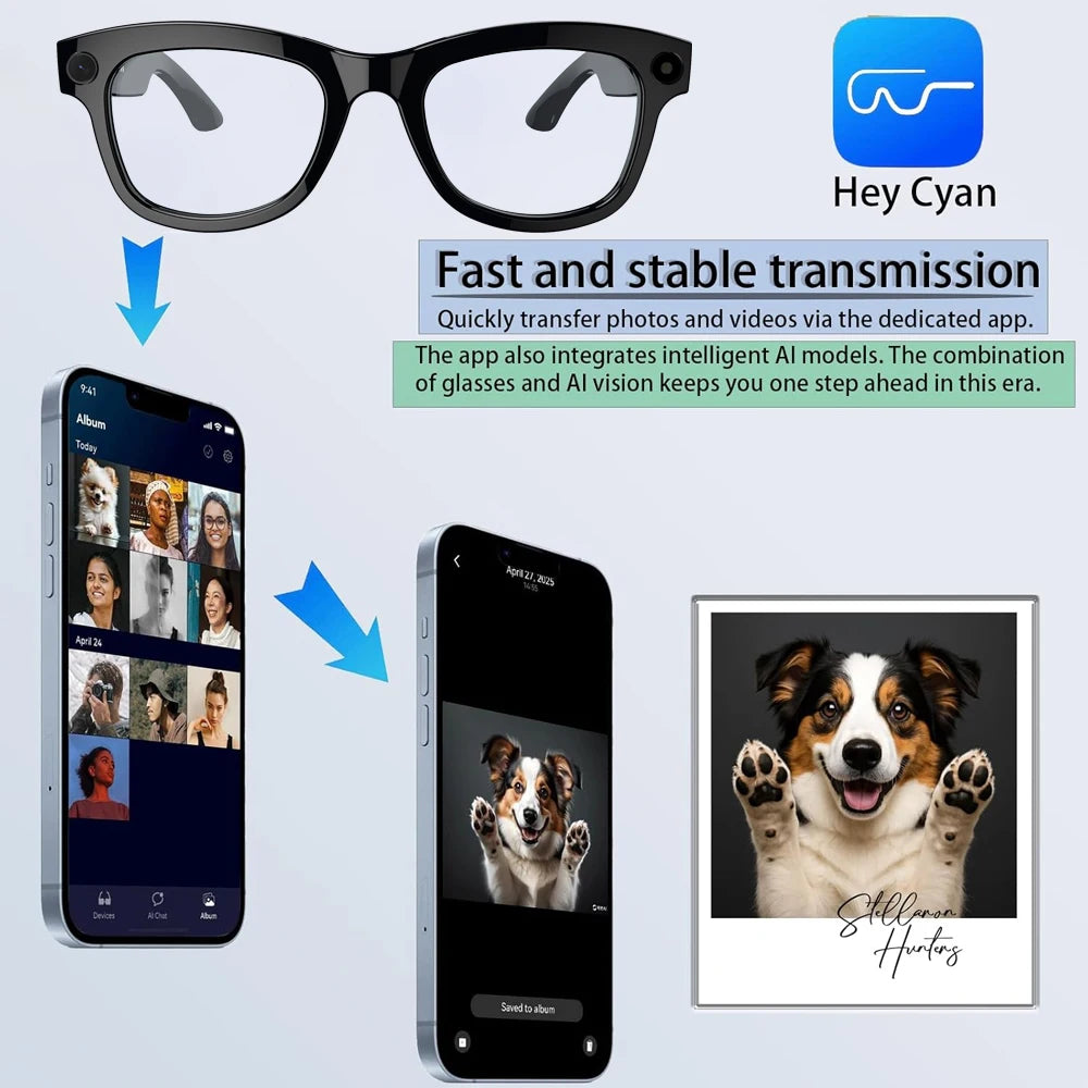 SENBONO Smart Glasses With AI Translator 8MP Camera 4K HD Take Videos And Photo Sunglasses BT Call for Men Women Fashion Glasses