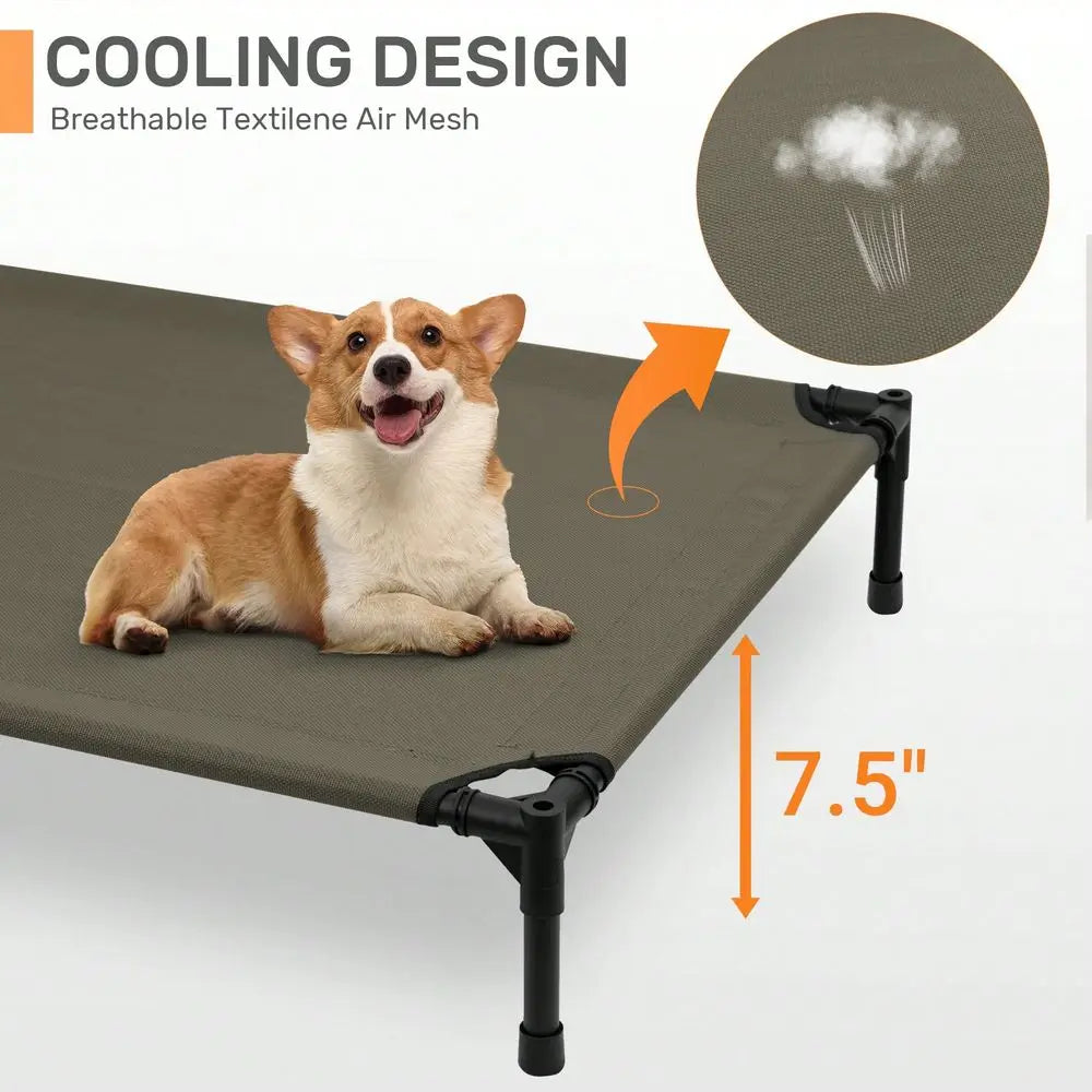 Outdoor Canopy Raised Dog Bed Cot With Removable Shade Tent