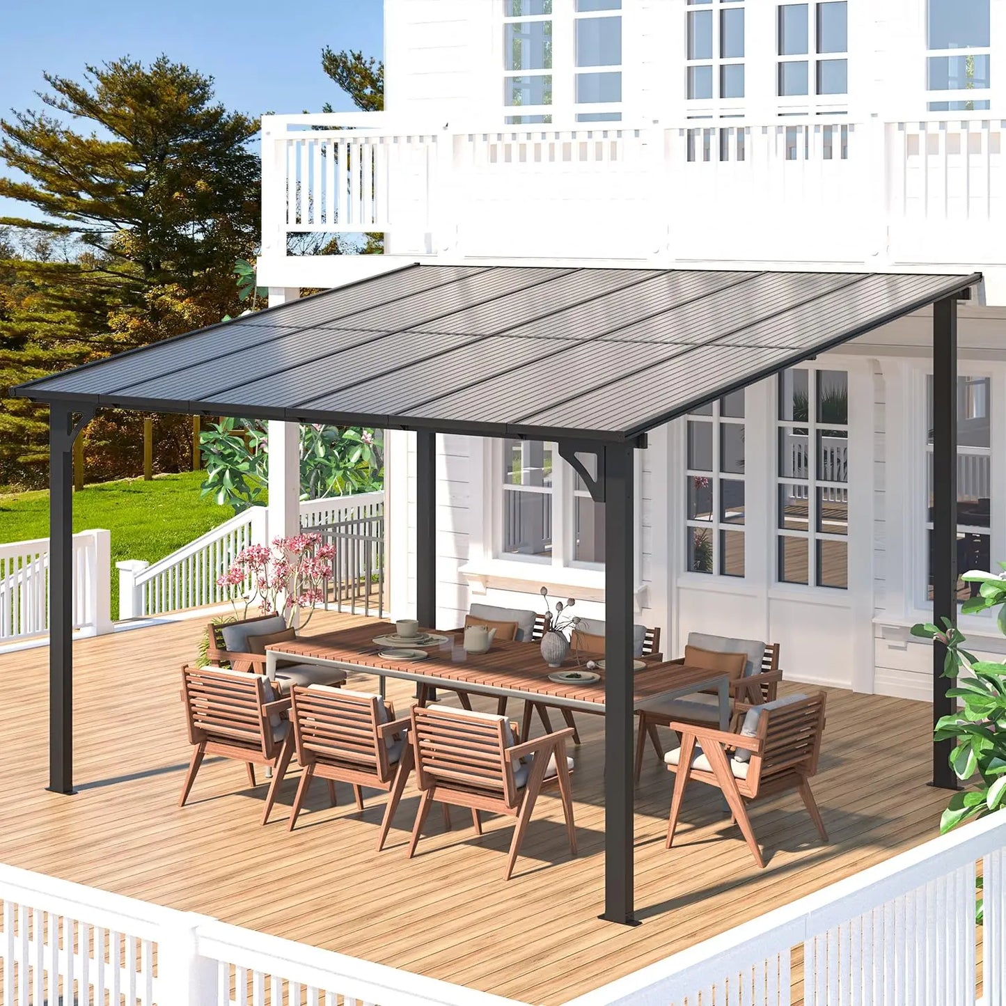 12x10 Hard Top Gazebo Pergola Outdoor Patio Lean to Canopy Awning for Deck Porch Backyard, Customized