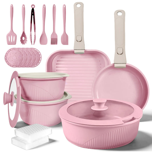 Induction-Ready Non-Stick Stainless Steel Cookware Set With Glass Lids