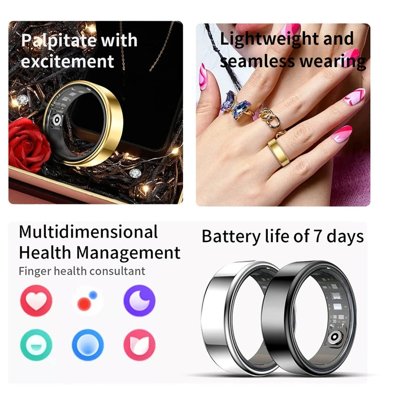 Smart Ring Health Monitor With Bluetooth Heart Rate Blood Pressure
