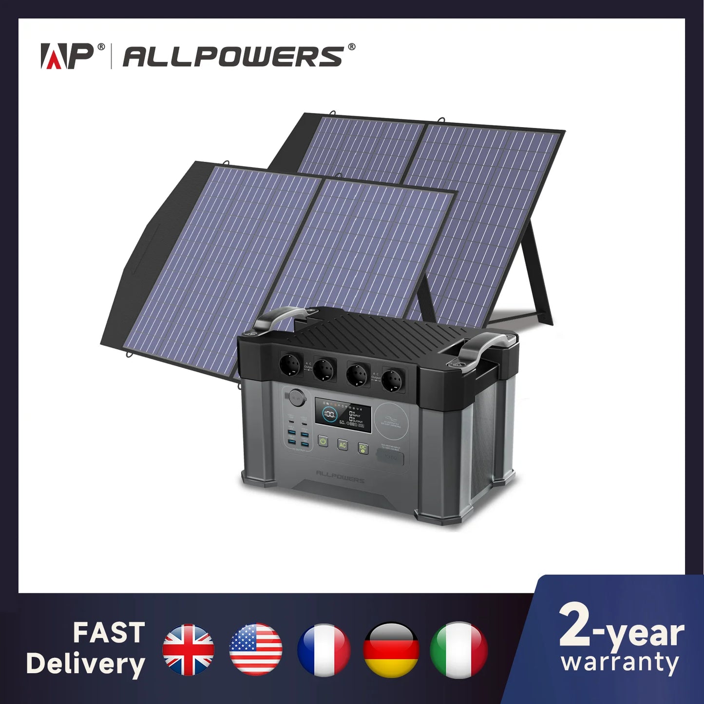 ALLPOWERS S2000 Pro Outdoor Generator 2400W MPPT Portable Power Station with 4X100W  Folable Solar Panels for RV Camping, Home