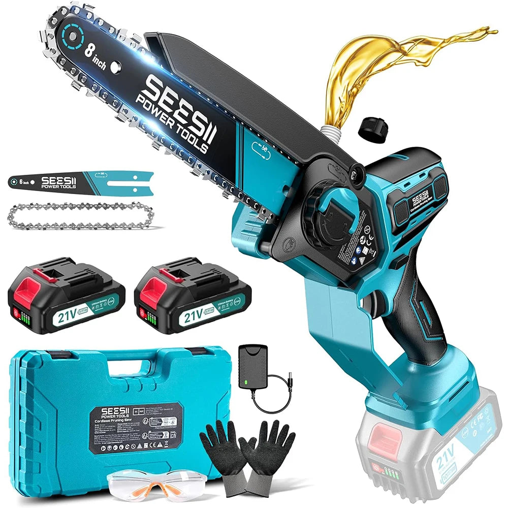 Seesii 6&8'' Brushless Electric Chainsaw 1000W Cordless Electric Saw Woodworking Garden Pruning Tools For Makita 18V Battery Pin