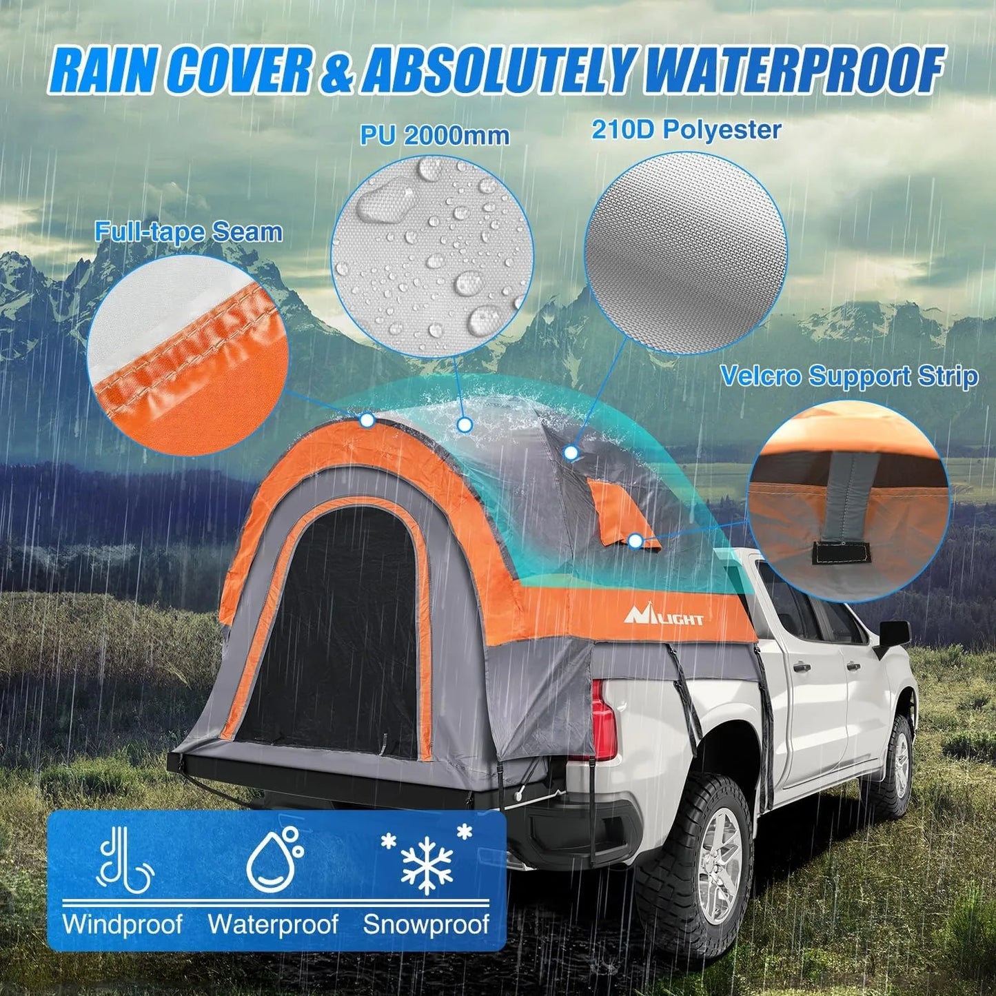 Truck Bed Tent for Two, Waterproof PU2000mm, Durable Aluminum Poles