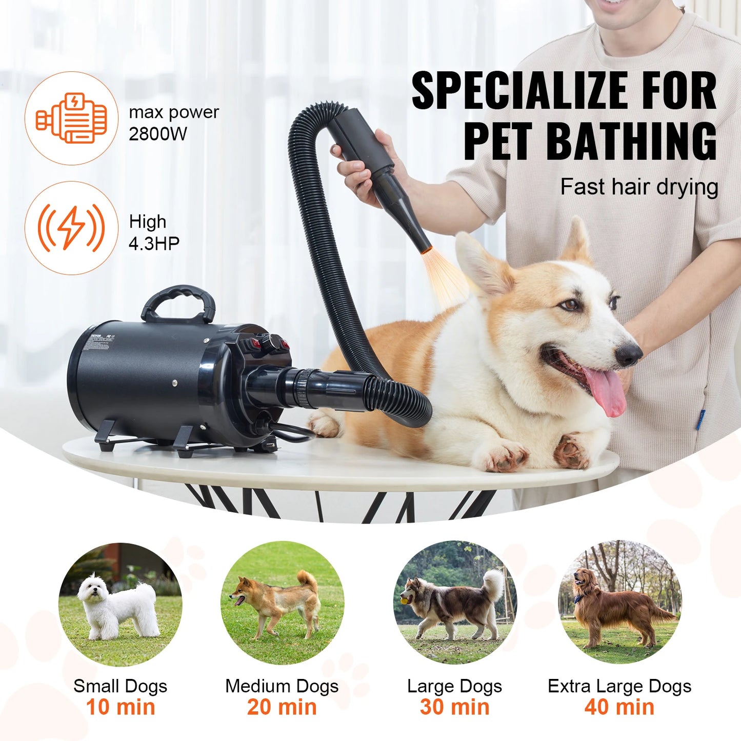 SucceBuy Dog Blow Dryer With Adjustable Speed And Extendable Hose