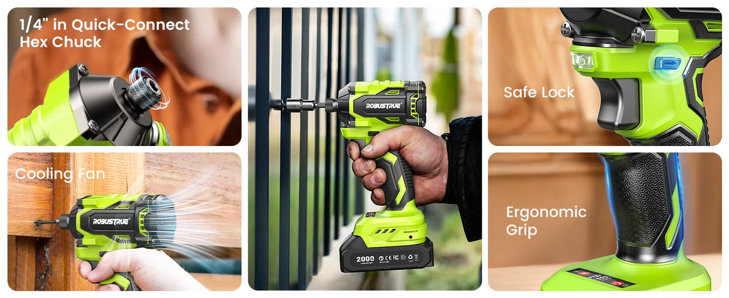 Brushless 21V Cordless Impact Driver Kit With 2.0Ah Battery