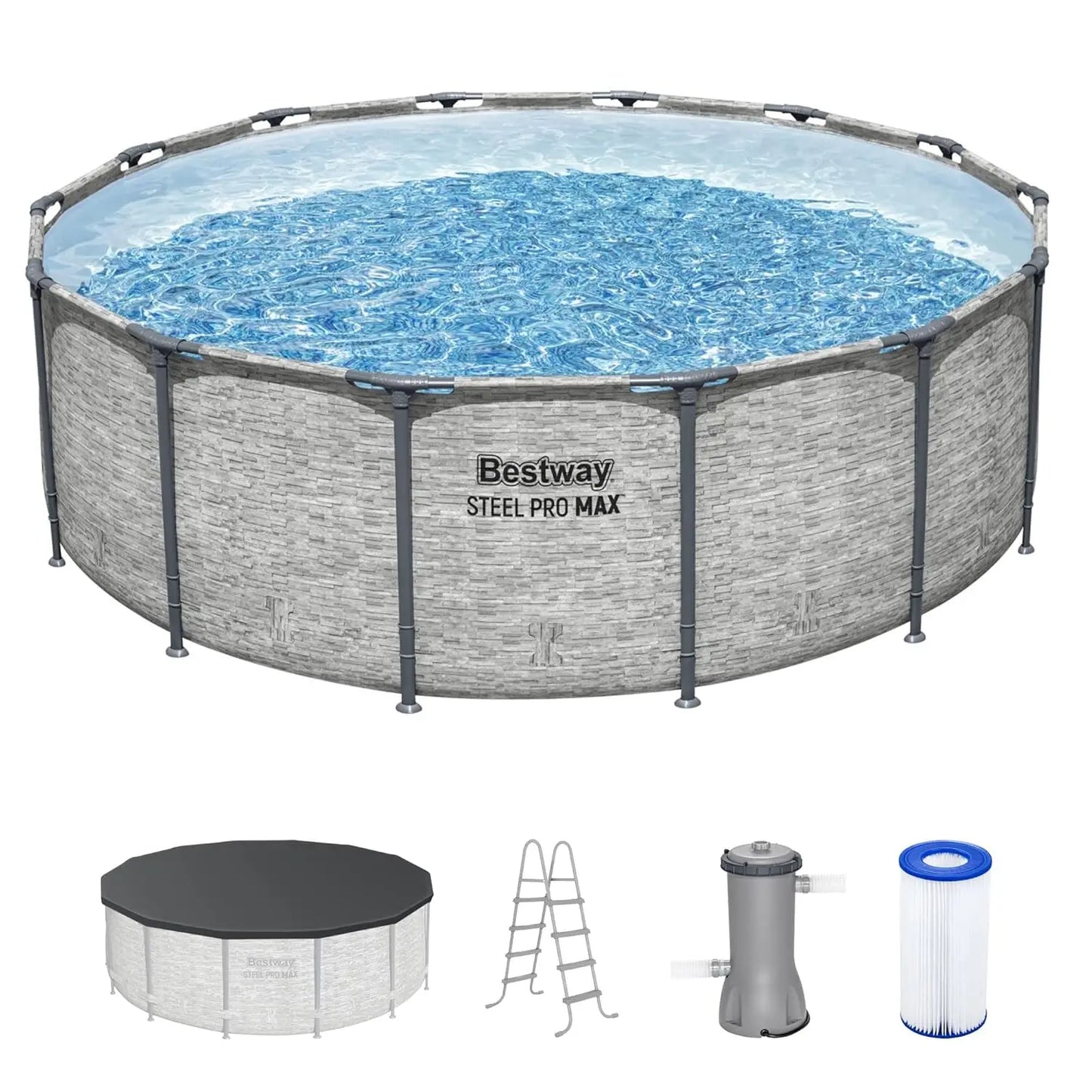 Steel Pro MAX 14' x 48" Above Ground Pool, Round Metal Frame Outdoor Swimming Pool Set with Filter Pump, Ladder, and, Custom