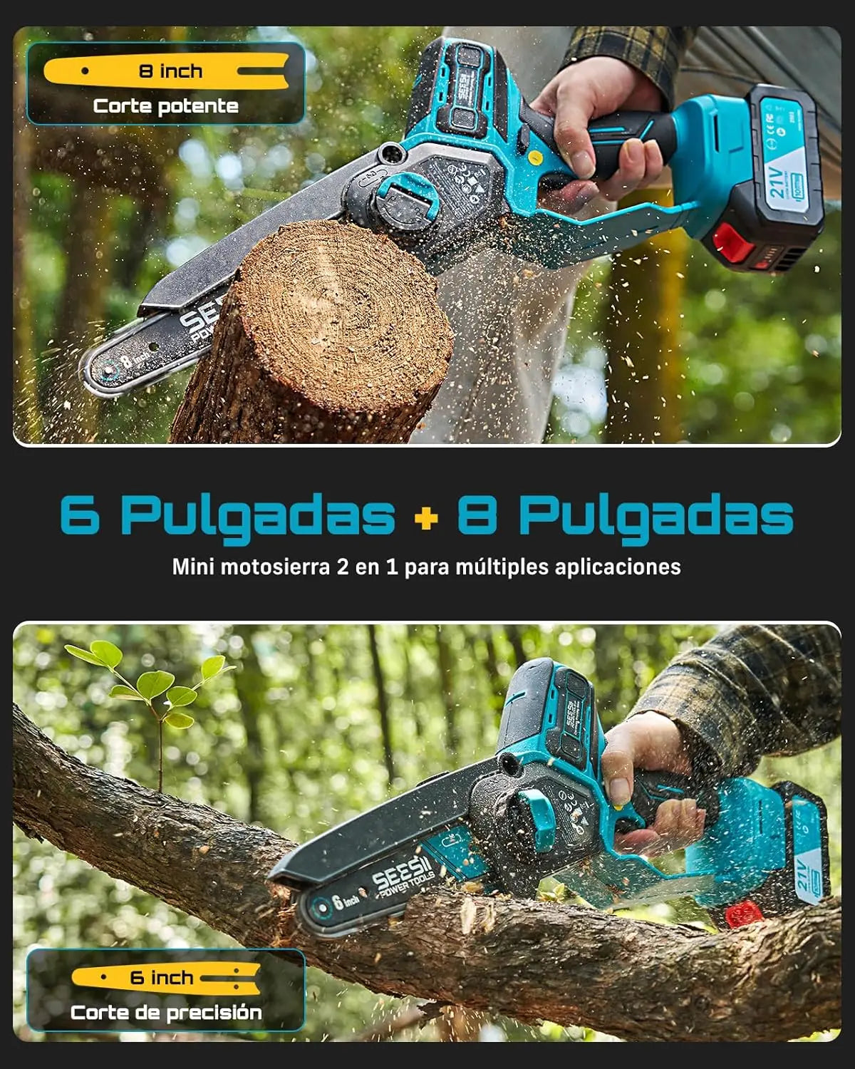 Seesii 1000W 6&8''Brushless Electric Chainsaw Cordless Electric Saw Woodworking Garden Pruning Tools For Makita 18V Battery Pin