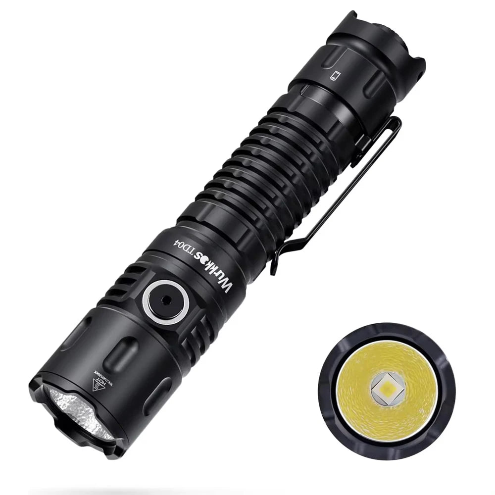 Wurkkos TD04 Flashlight 21700 Rechargeable Dual-Mode Tactical Flashlight USB-C Interface 3000 Lm Everyday Carry with Tail Switch