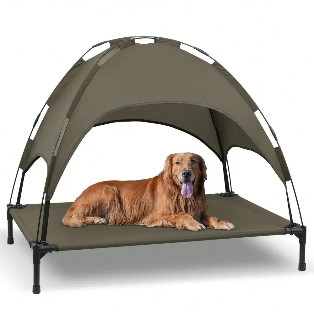 Outdoor Canopy Raised Dog Bed Cot With Removable Shade Tent