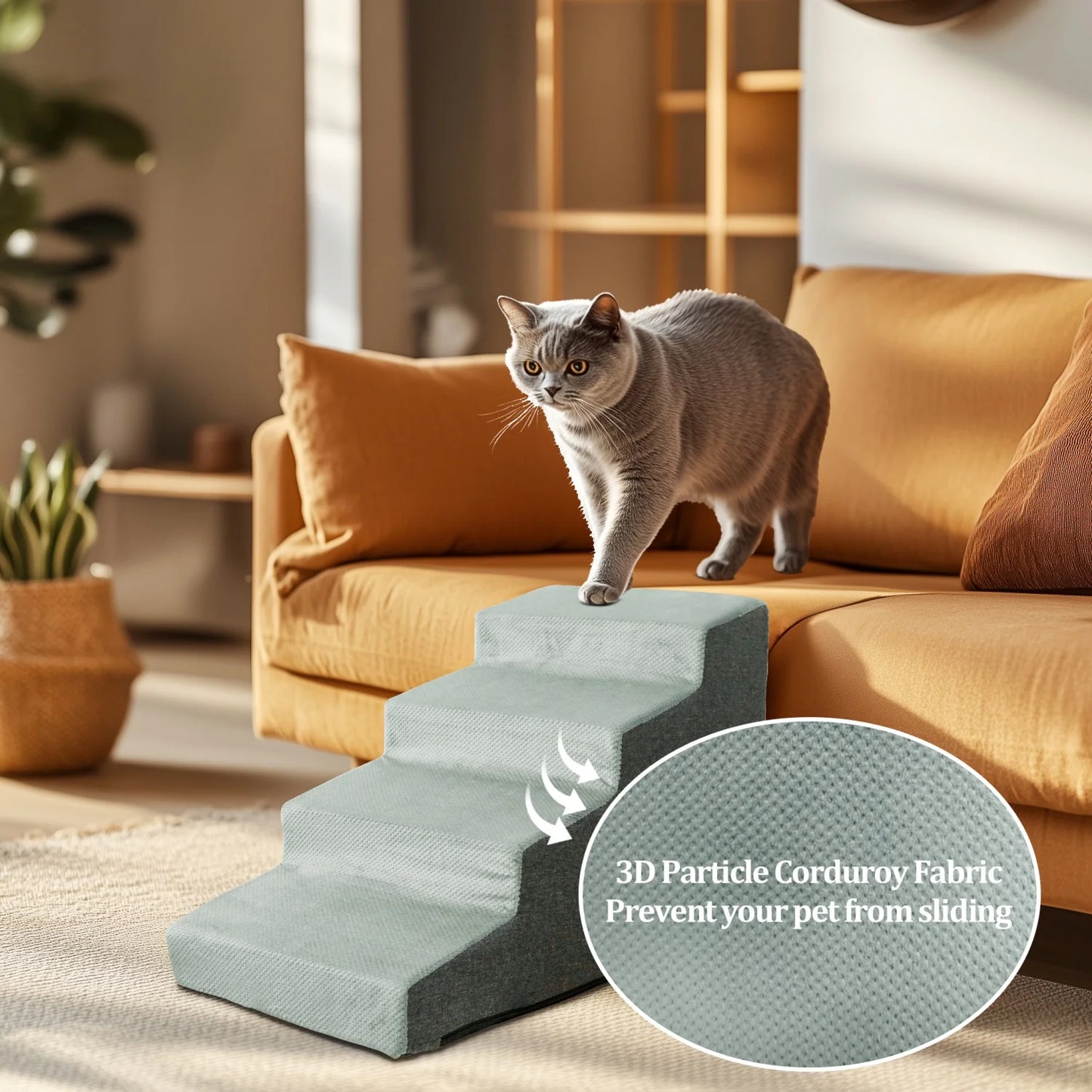 3/4 Steps Dog Stairs Ramp with Washable Cover for Small Dogs, Non-Slip Balanced, Pet Steps for Couch Sofa