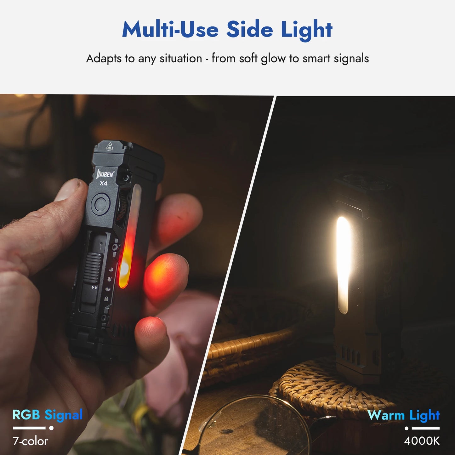WUBEN X4 EDC Flat Flashlight With RGB 1600 Lumens IP68