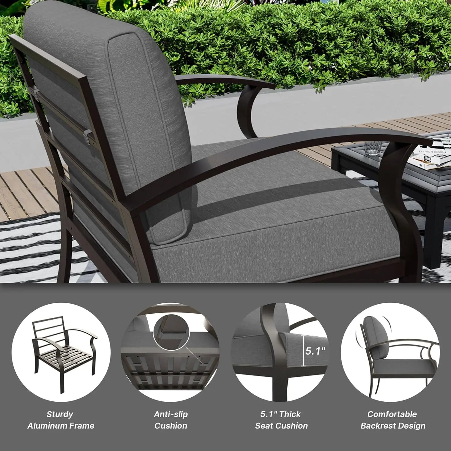 Aluminum Patio Furniture Set with Fire Pit Table, Metal Patio Furniture with 2 Swivel Rocking Chairs Waterproof, Customized