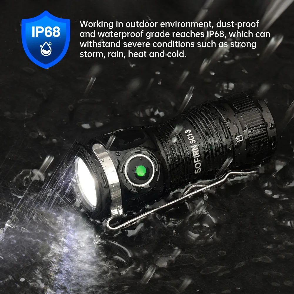 SOFIRN SC13 Mini Flashlight Black Green 519A/SST40 LED 1300lm Tactical 18350 6000K Keychain Emergency Torch