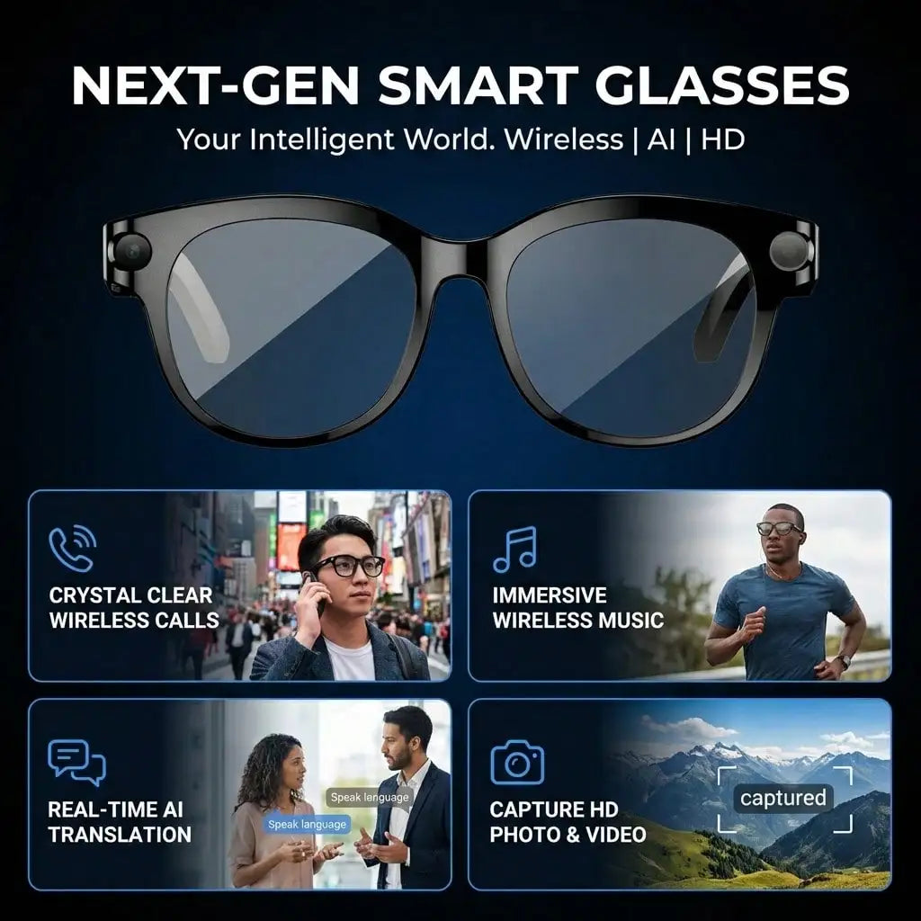 SENBONO AI Smart Glasses for Men Women 200W HD Camera 1080P 4K Video AI Voice Assistant Translation Music Playback Sunglasses
