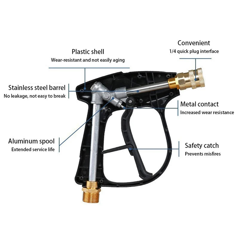Pressure Washer Gun With Five Soap Nozzles 14mm M22 Socket Quick Release