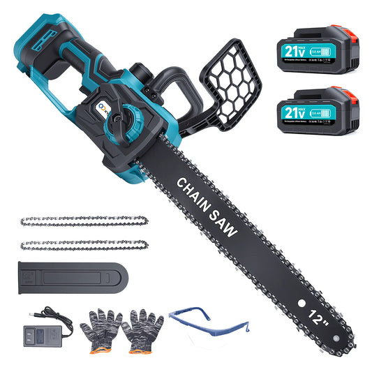XYSD 12 in Electric Chainsaw Cordless, 21v ,2x3000mah Battery Handheld Chainsaw for Tree Trimming Electric Tree Trimmer Saw