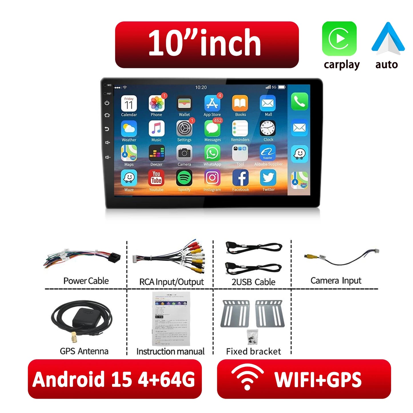 ESSGOO Android Auto Wireless CarPlay Car Stereo With GPS MP5