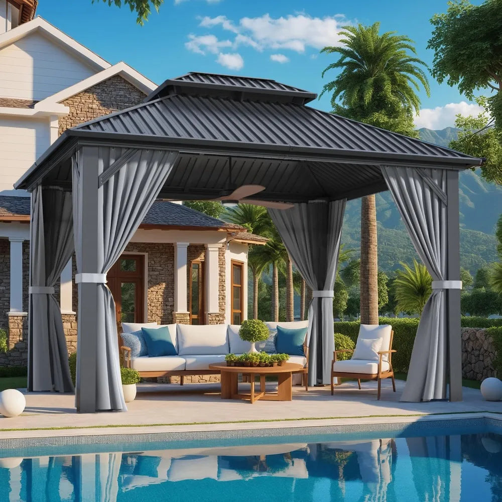 10'x12' Gazebo Hardtop Gazebo, Aluminum Frame Pergola with Double Galvanized Steel Roof, Permanent Outdoor Metal, Customized