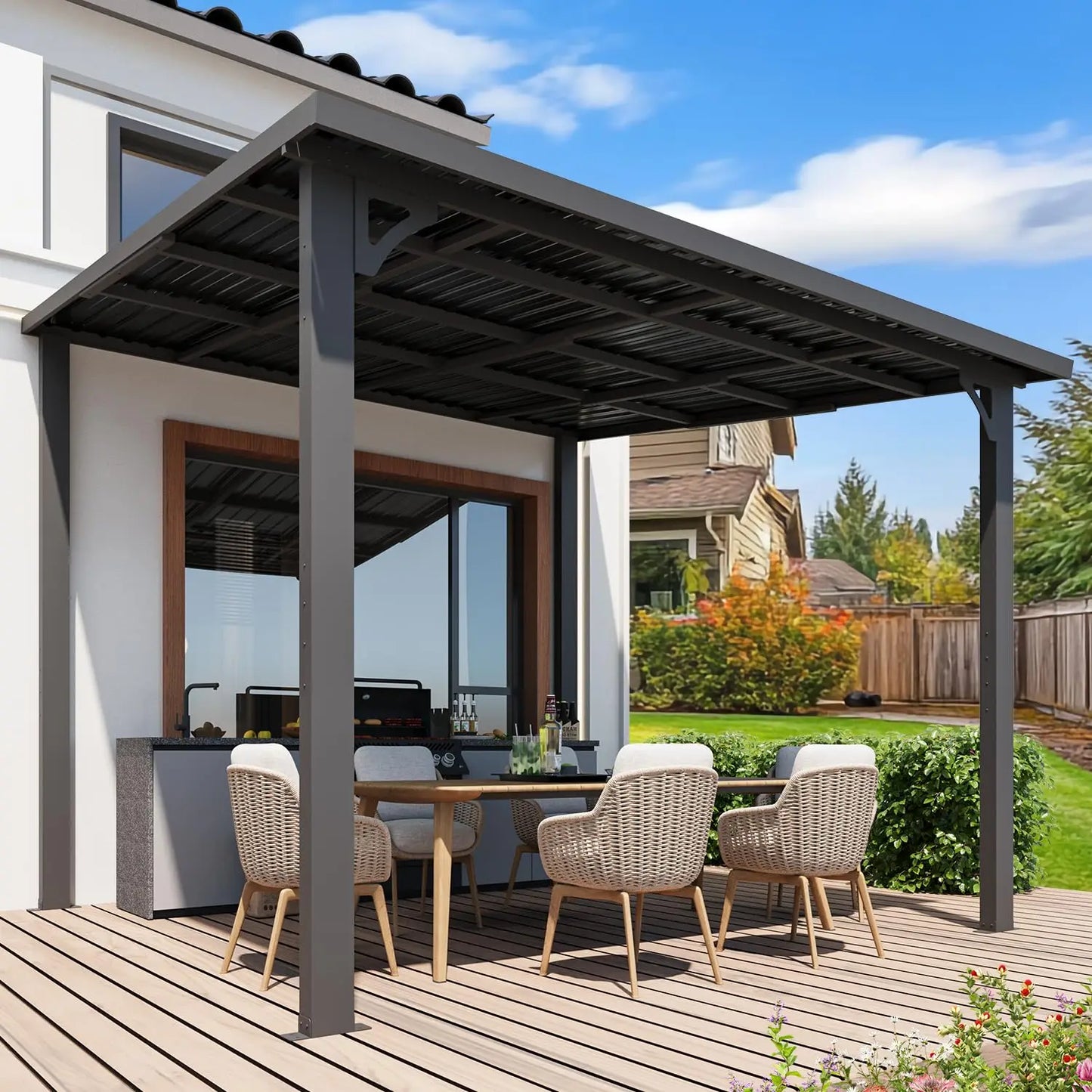10’ x 10’ Gazebo, Wall Mounted Gazebos Pergola on Clearance, Outdoor Patio Lean to Gazebo Awnings for Deck, Porch,Customized