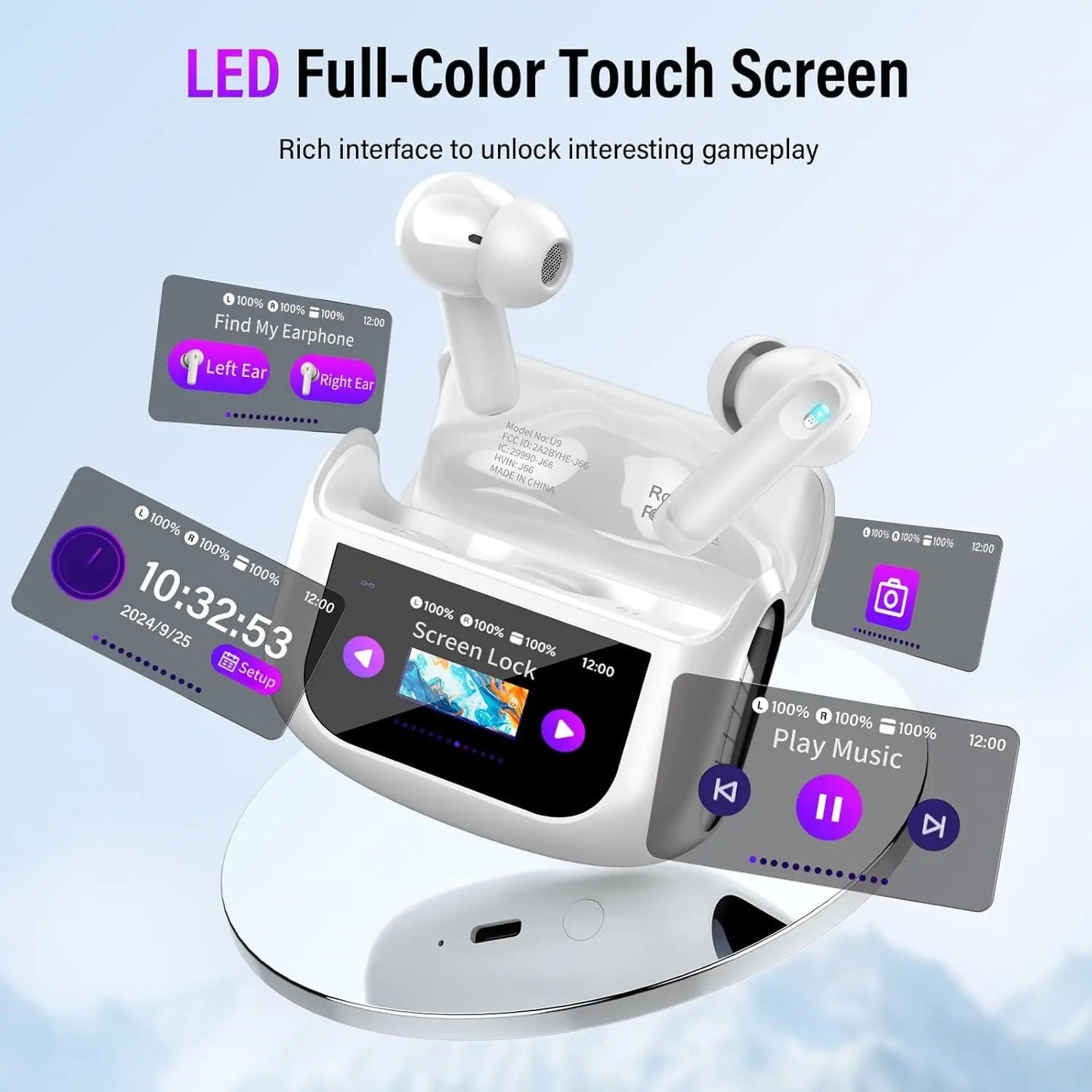 Kuizil Touch Screen Earbuds With ANC 48H Battery Smart Case